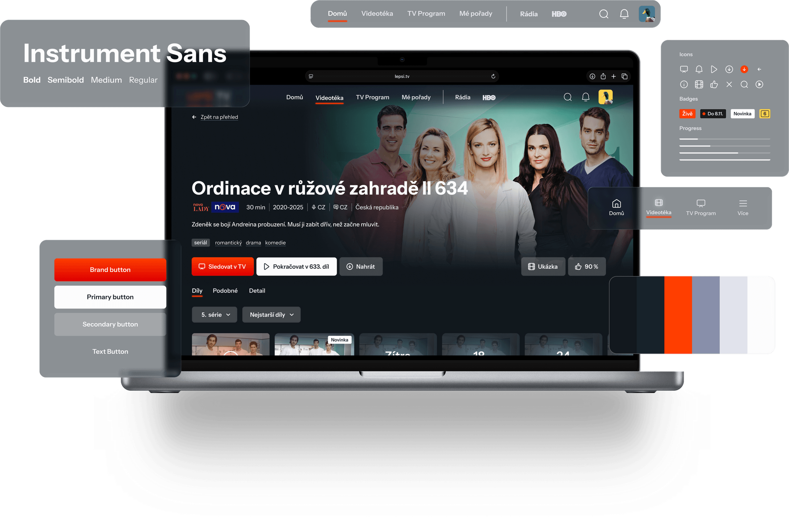 Design systém Lepší.TV – typografická stupnice, ikony, komponenty a barevné tokeny